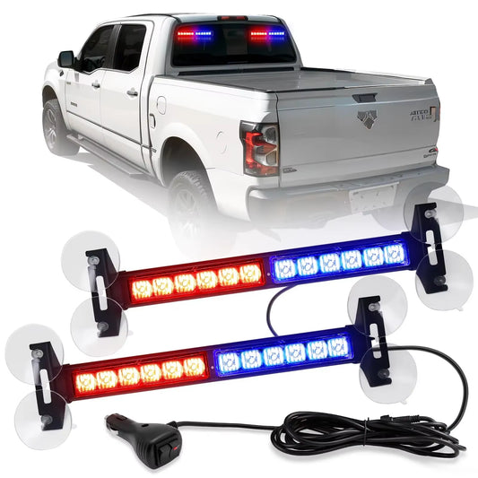 2 in 1 Red Blue Car Grille Emergency Strobe Light LED Police Lights Hazard Warning Flashing Safety Front/Rear Windshield Lamps