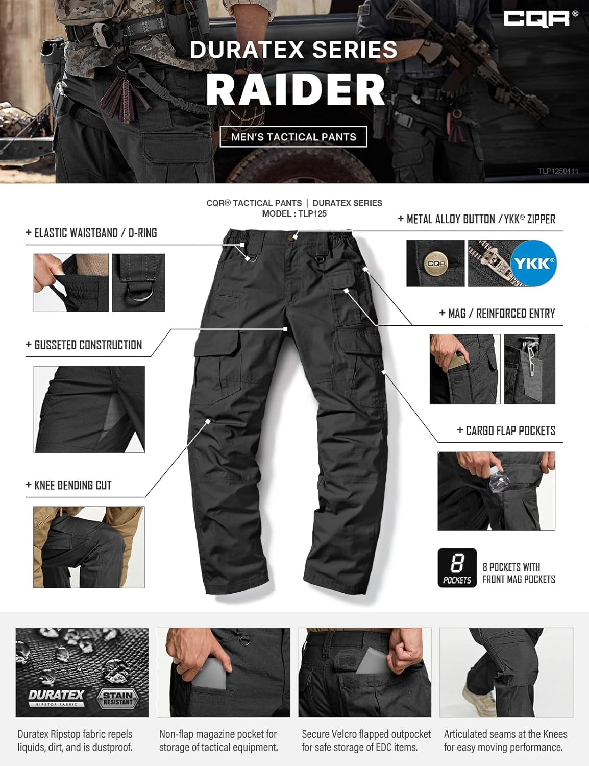 Men'S Tactical Pants, Water Resistant Ripstop Cargo Pants, Lightweight EDC Work Hiking Pants, Outdoor Apparel