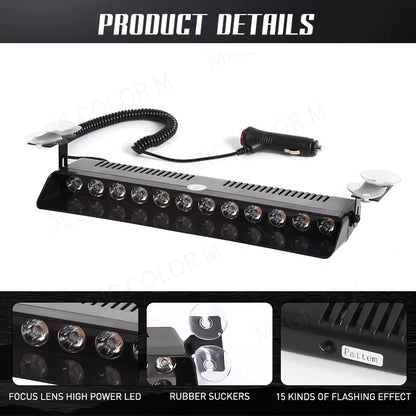 Car Strobe Light Flash Warning Signal Lamp Red Blue Beacon Police Fireman Emergency Windshield Trailer Vehicle Indicators 12V