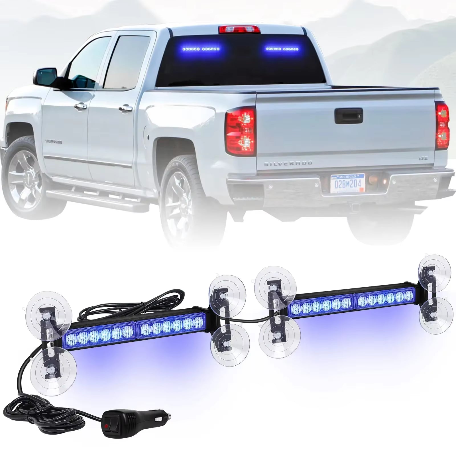 2 in 1 Red Blue Car Grille Emergency Strobe Light LED Police Lights Hazard Warning Flashing Safety Front/Rear Windshield Lamps