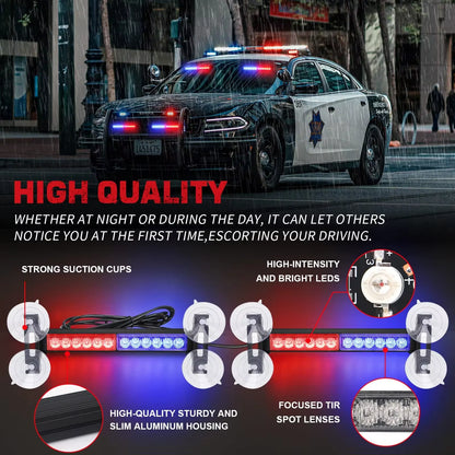 2 in 1 Red Blue Car Grille Emergency Strobe Light LED Police Lights Hazard Warning Flashing Safety Front/Rear Windshield Lamps
