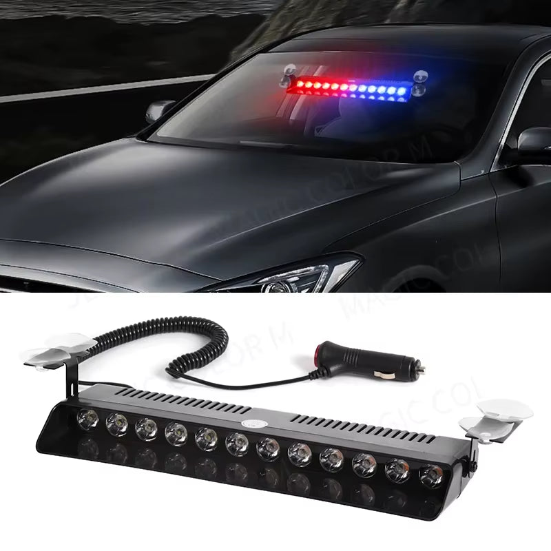 Police Lights Car LED Strobe Lamp 12LED Red/Blue White Signal Lamps Flash Dash Emergency Flashing Windshield Warning Light 12V