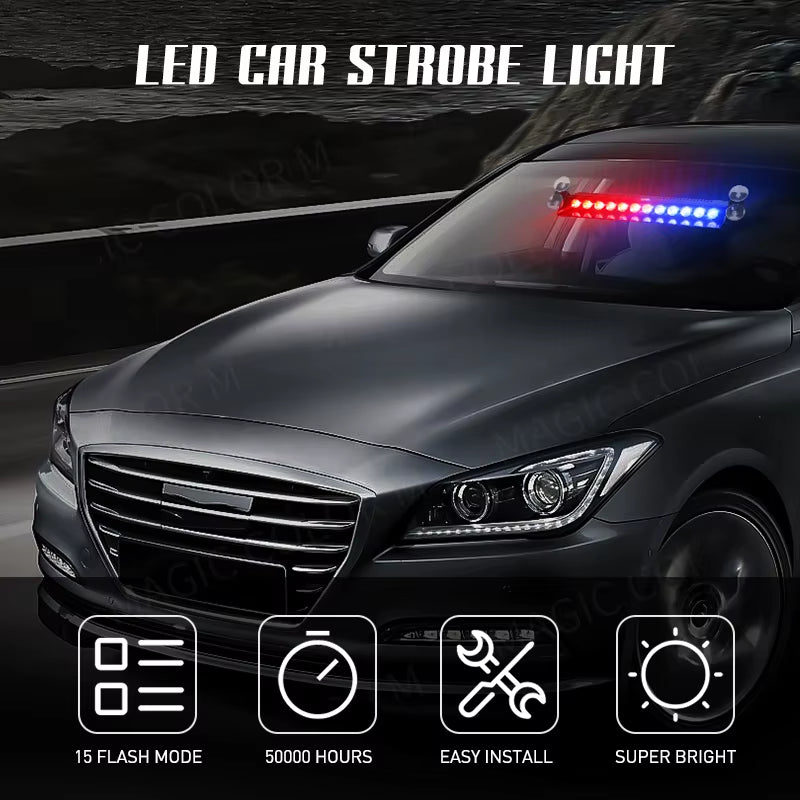 Car Strobe Light Flash Warning Signal Lamp Red Blue Beacon Police Fireman Emergency Windshield Trailer Vehicle Indicators 12V