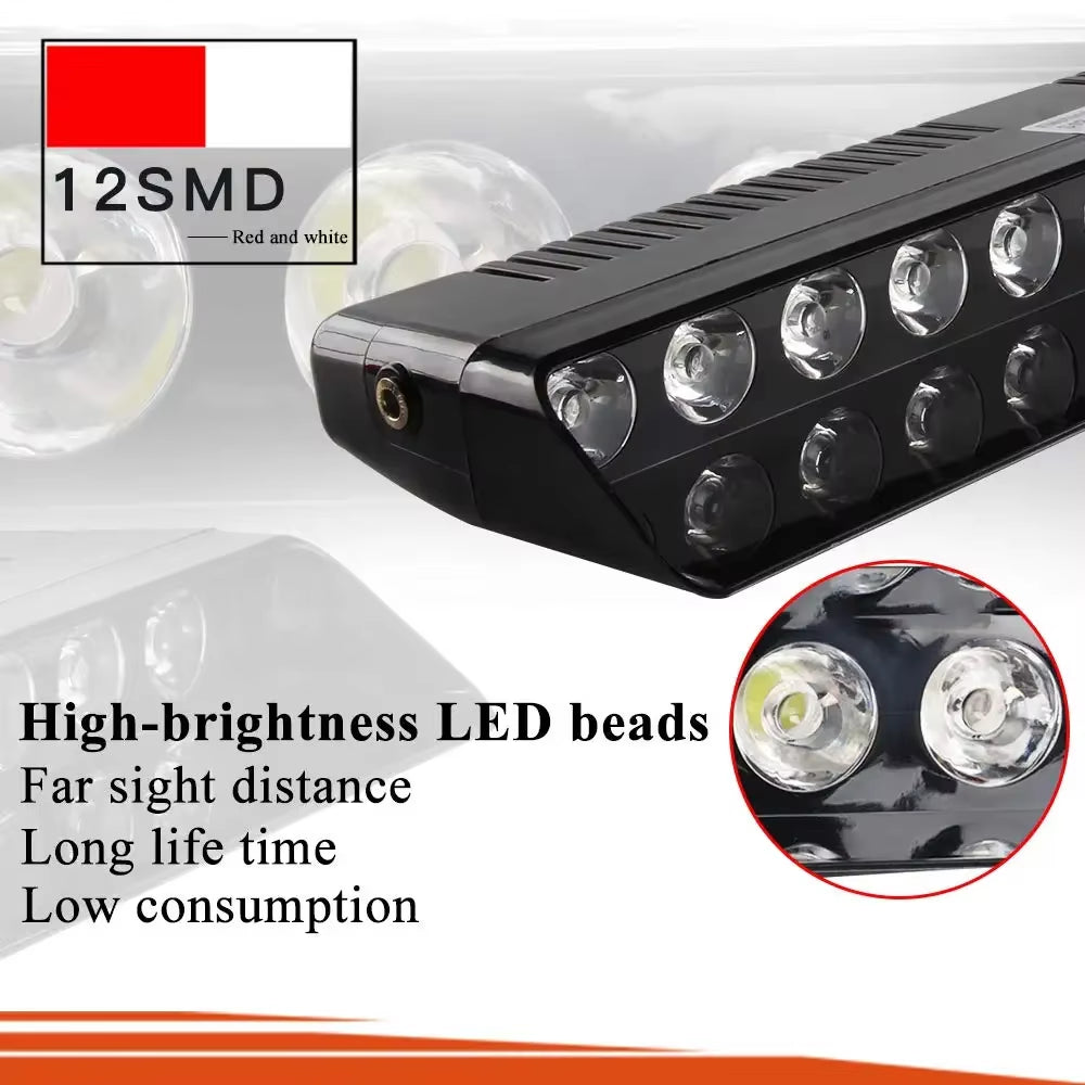 Police Lights Car LED Strobe Lamp 12LED Red/Blue White Signal Lamps Flash Dash Emergency Flashing Windshield Warning Light 12V