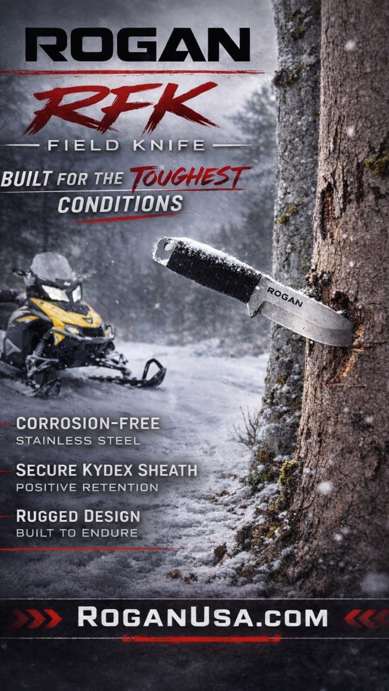ROGAN Field Knife (RFK-PRO) Comes with sheath and belt clip.