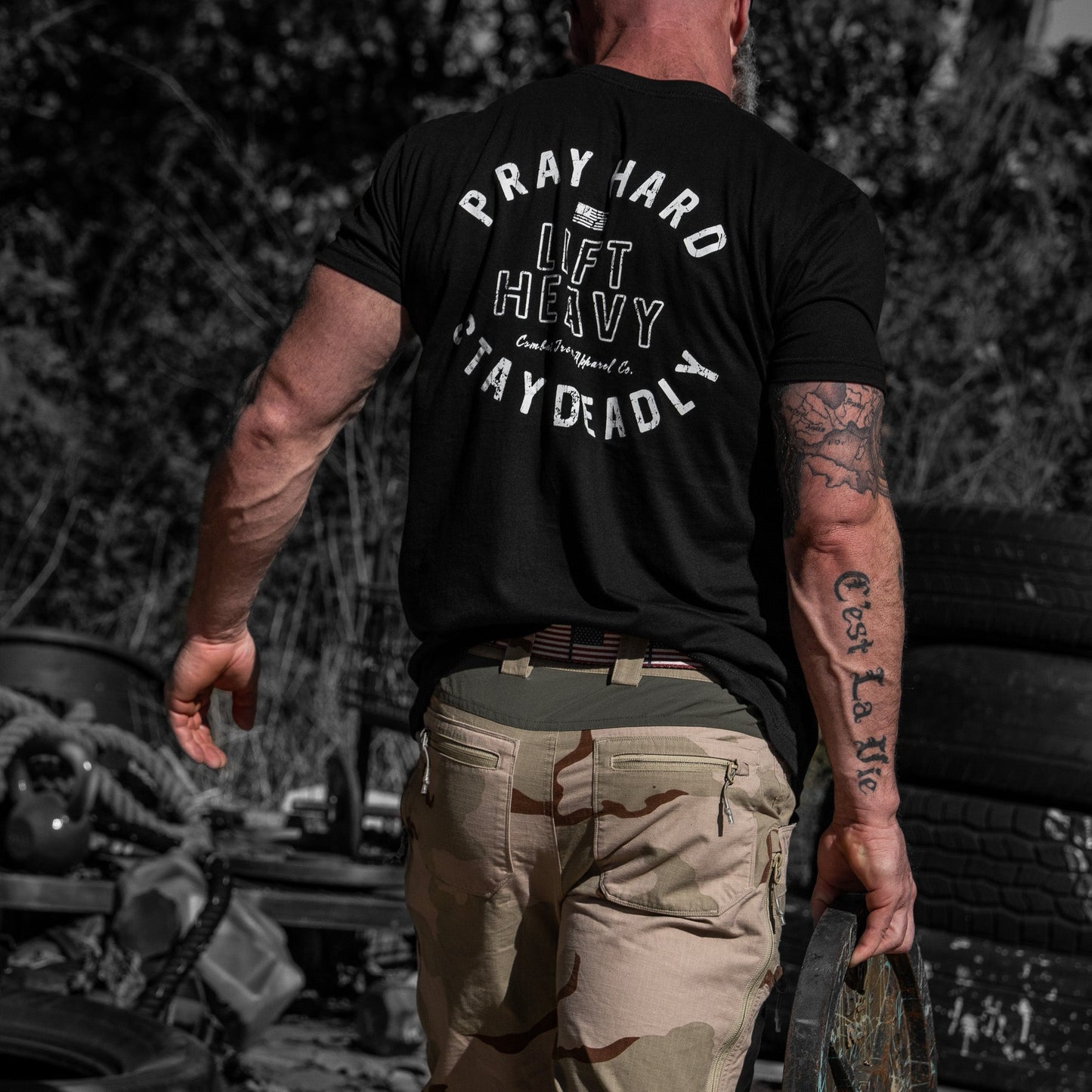 Pray Hard. Lift Heavy. Stay Deadly. Men's T-Shirt