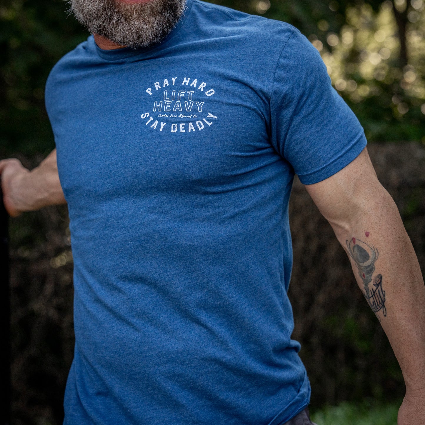 Pray Hard. Lift Heavy. Stay Deadly. Men's T-Shirt