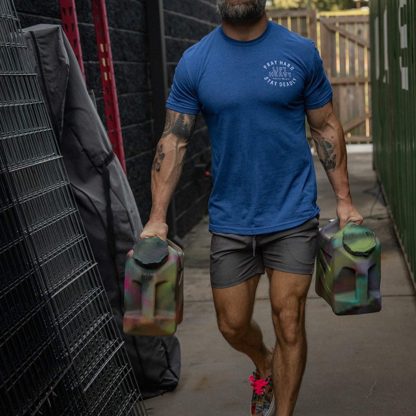 Pray Hard. Lift Heavy. Stay Deadly. Men's T-Shirt