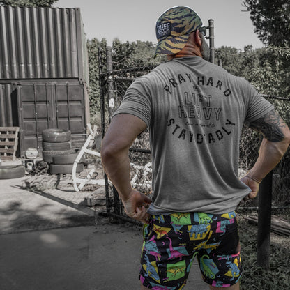 Pray Hard. Lift Heavy. Stay Deadly. Men's T-Shirt