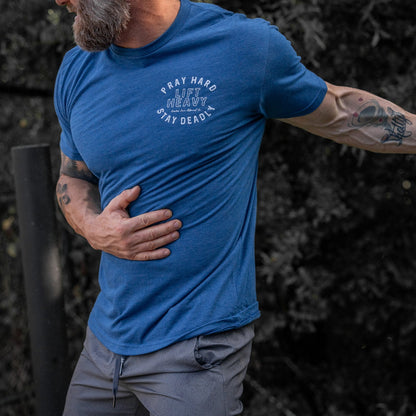 Pray Hard. Lift Heavy. Stay Deadly. Men's T-Shirt