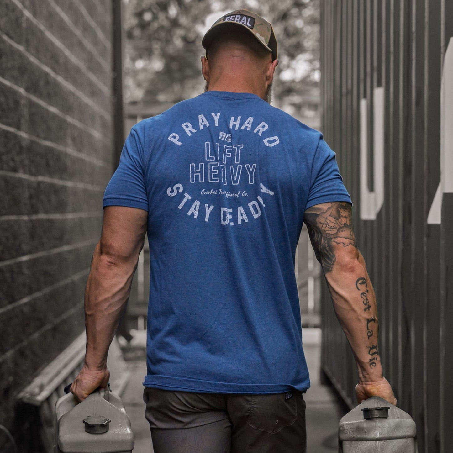 Pray Hard. Lift Heavy. Stay Deadly. Men's T-Shirt