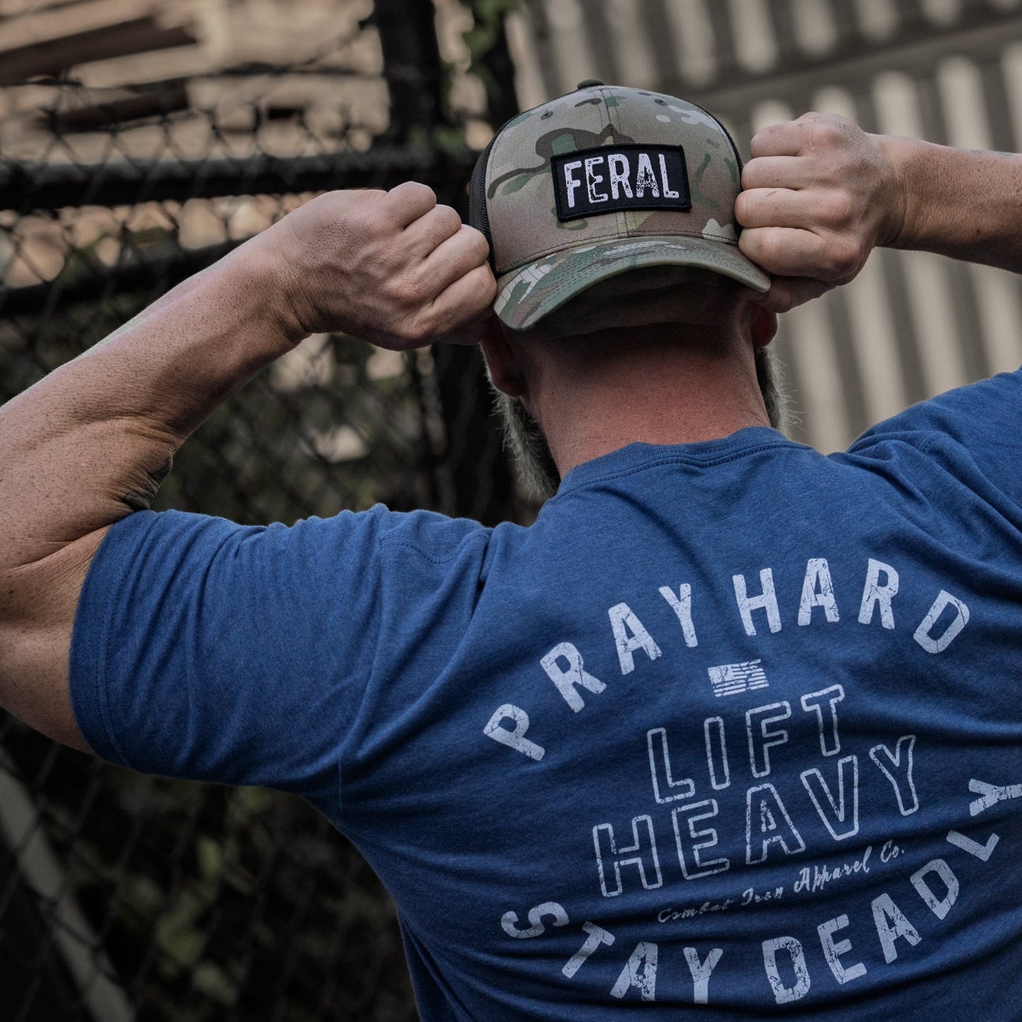 Pray Hard. Lift Heavy. Stay Deadly. Men's T-Shirt