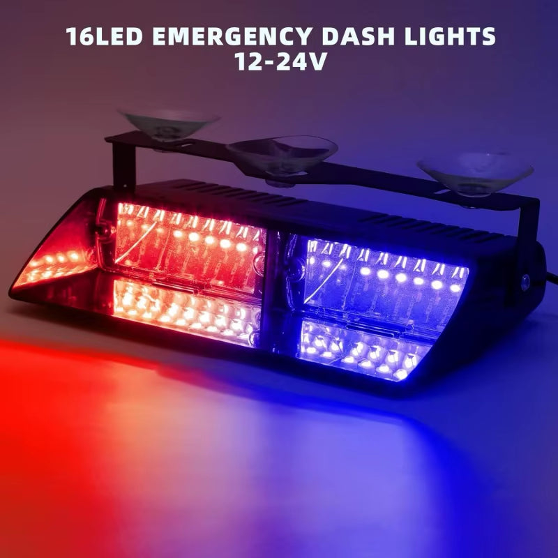 16LED Car LED Strobe Lamp 18 Model Police Lights Red/Blue Signal Lamp Flash Dash Emergency Flashing Windshield Warning Light 12V