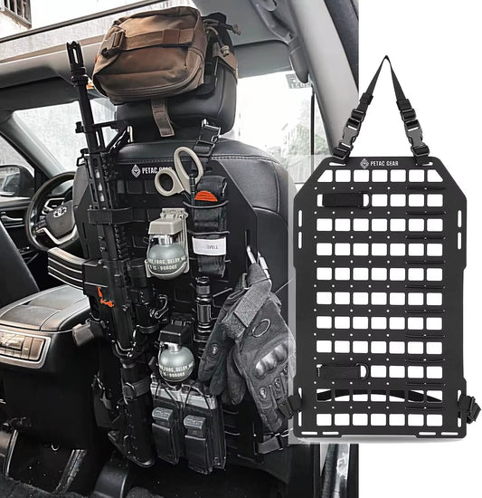 Tactical Car Seat Back Organizer with Rigid Molle Panels for Vehicle Gear Storage and Truck Mount Rack Accessories