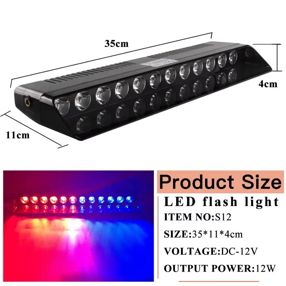 Police Lights Car LED Strobe Lamp 12LED Red/Blue White Signal Lamps Flash Dash Emergency Flashing Windshield Warning Light 12V