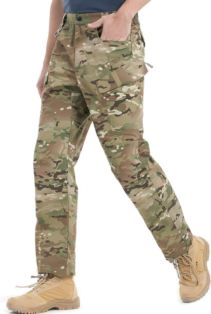 Men'S Tactical Pants Stretch Ripstop with 14 Multi Pockets Water Resistant Gusseted Work Cargo Pants