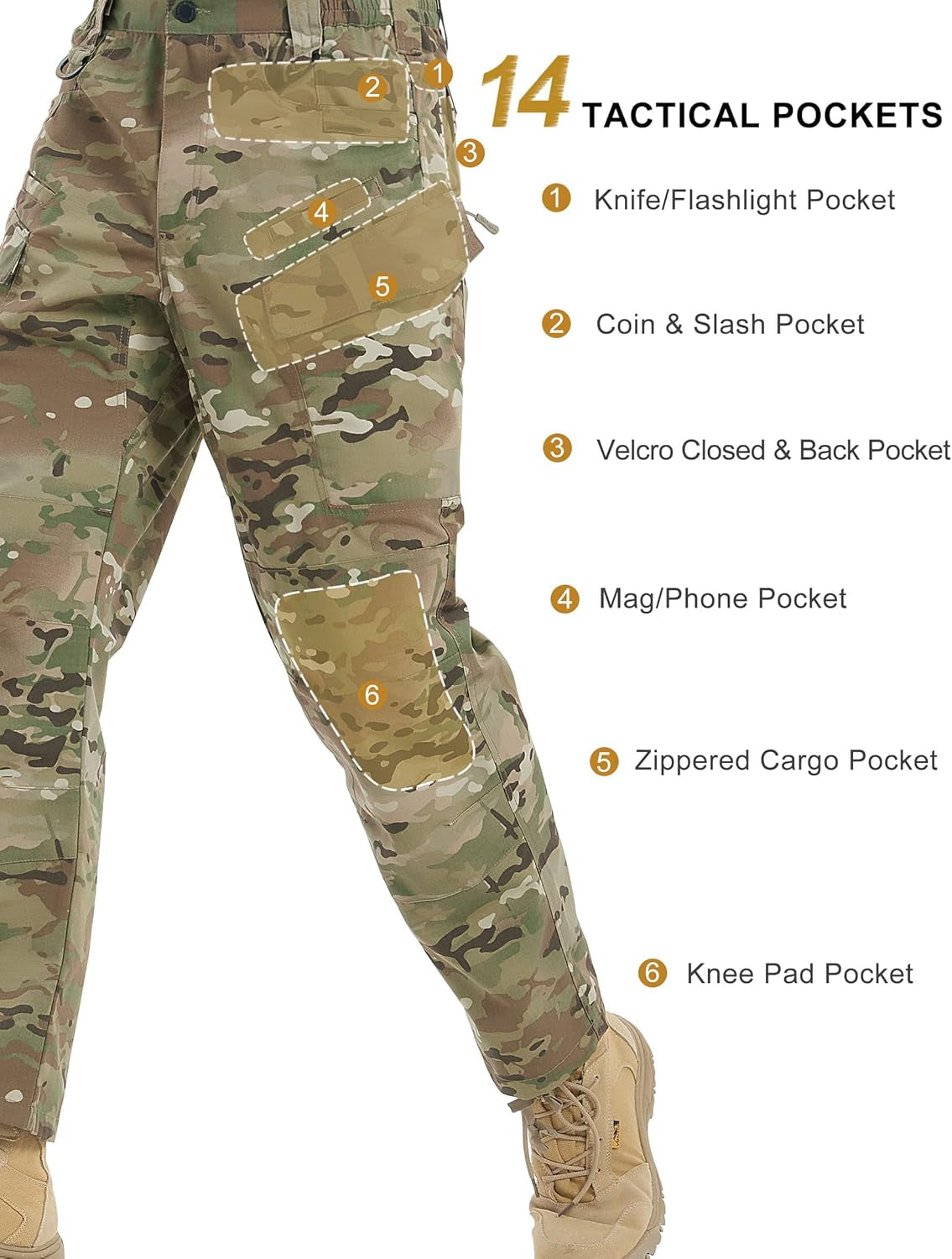 Men'S Tactical Pants Stretch Ripstop with 14 Multi Pockets Water Resistant Gusseted Work Cargo Pants