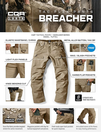 Men'S Flex Ripstop Tactical Pants, Water Resistant Stretch Cargo Pants, Lightweight EDC Hiking Work Pants