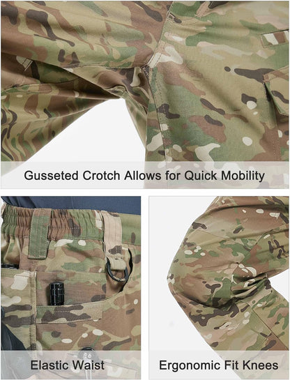 Men'S Tactical Pants Stretch Ripstop with 14 Multi Pockets Water Resistant Gusseted Work Cargo Pants