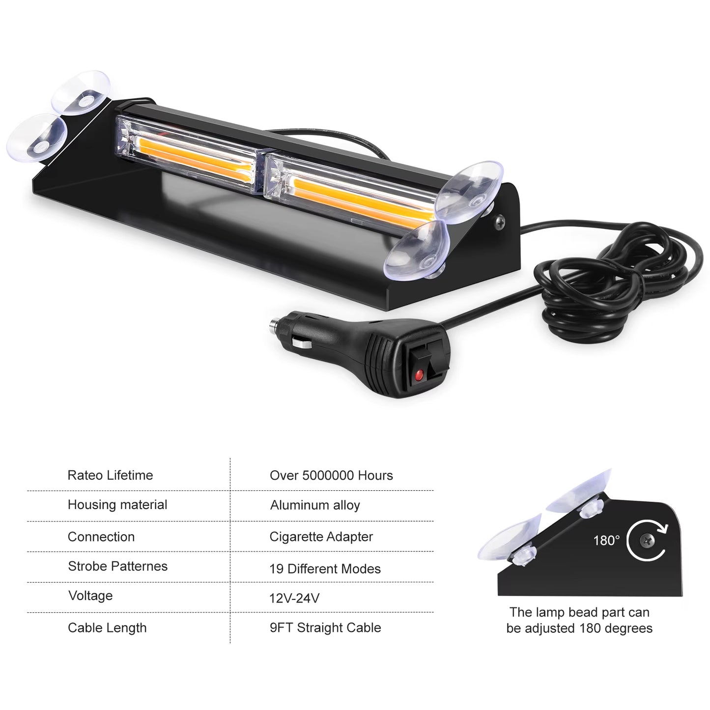 12V/24V COB Car Truck Emergency Flasher Dash Strobe Warning Light LED Day Running Lamp Police Flash Lights 16 Flashing Modes