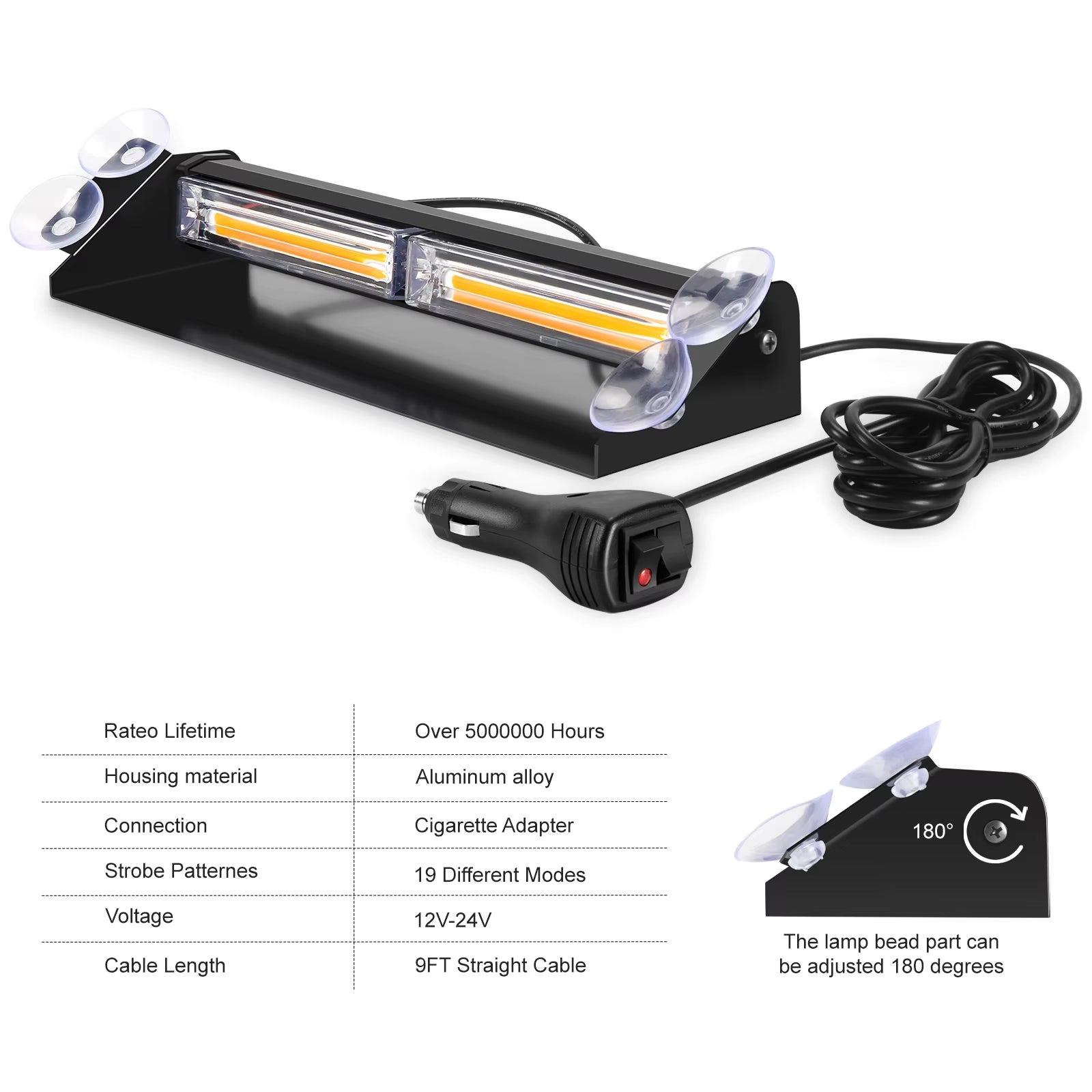 12V/24V COB Car Truck Emergency Flasher Dash Strobe Warning Light LED Day Running Lamp Police Flash Lights 16 Flashing Modes