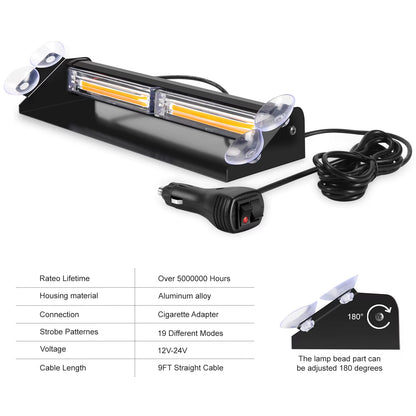 12V/24V COB Car Truck Emergency Flasher Dash Strobe Warning Light LED Day Running Lamp Police Flash Lights 16 Flashing Modes
